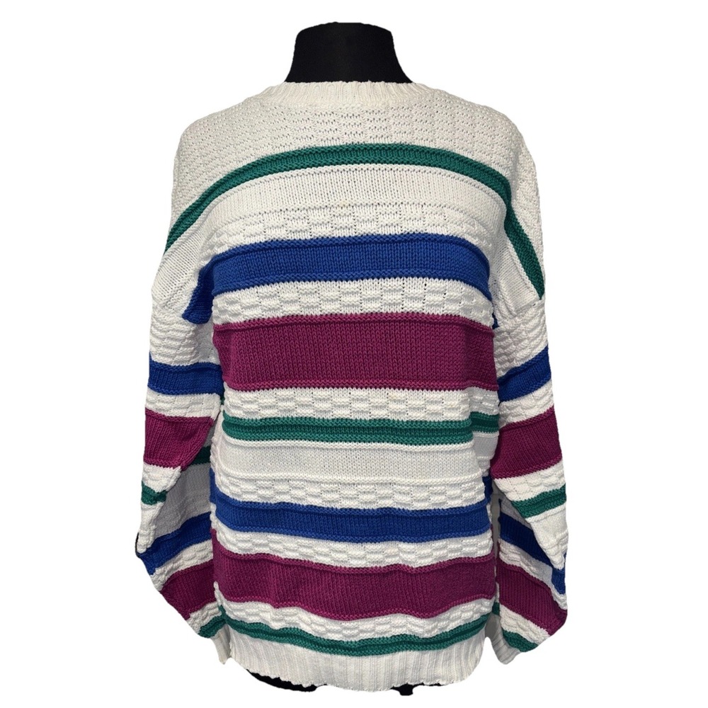 Vintage LOBO by Pendleton Textured Striped Sweater Women's M White Multi Preppy